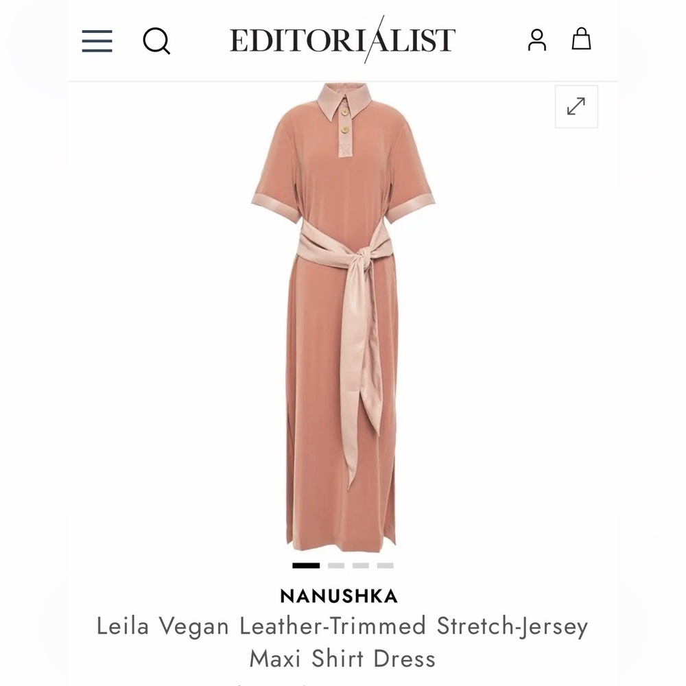 NANUSHKA Leila Vegan Leather-Trimmed Stretch-Jersey Maxi Shirt Dress Small